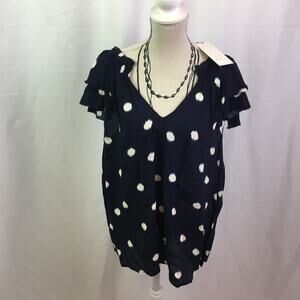 A New Day Shirt Navy Medium Polka Dot Flutter Sleeve Blouse